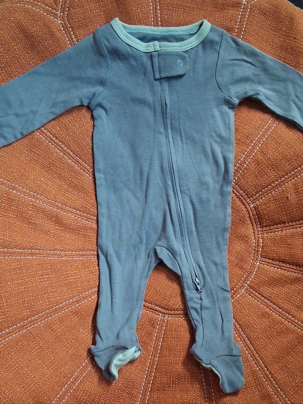 cloud island Gray Footed One-Piece with Mint Trim